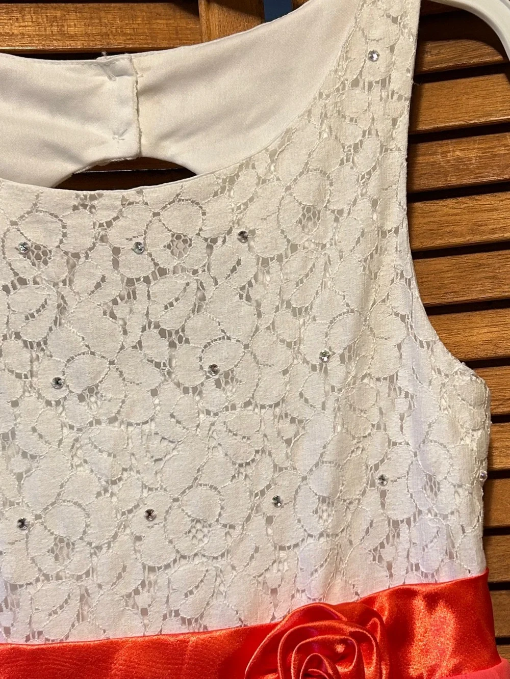 Emily West White Lace Top Coral-Pink Chiffon Bottom Sleeveless Party Dress